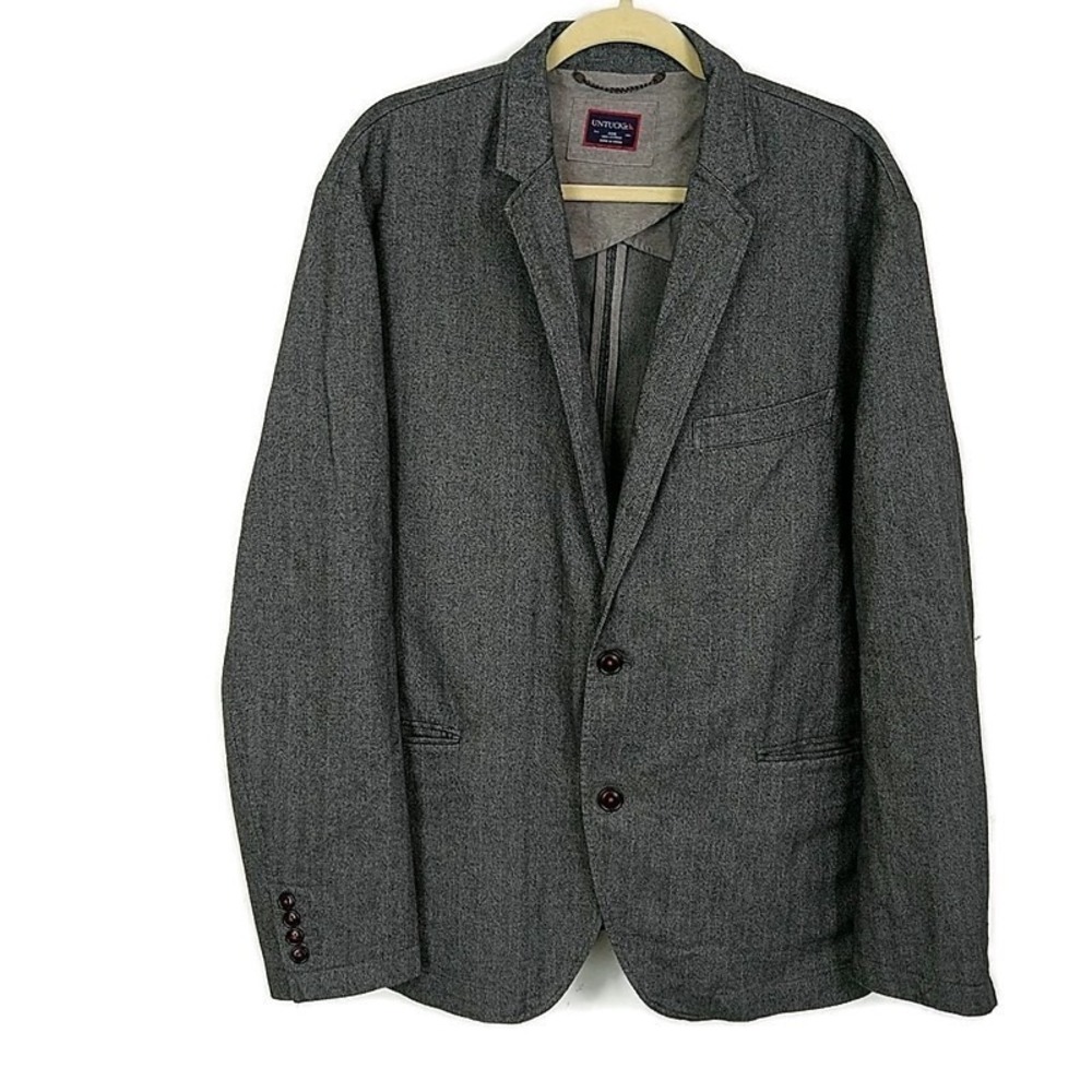 UNTUCKit Blazer Mens 48R Grey Herringbone 100% Cotton Two Button Sport Coat